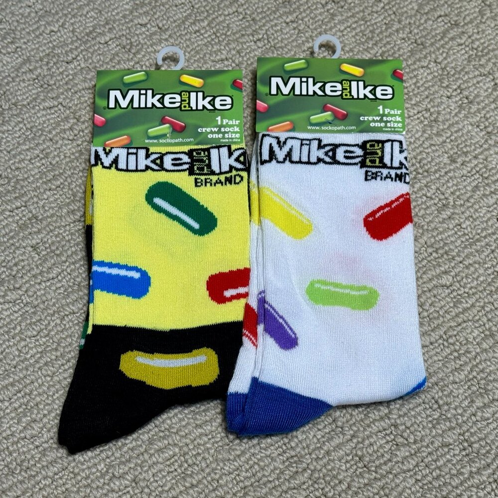 2 Mike and Ike New Novelty Crew Socks Size 6-12/13 - Men's/Women's -